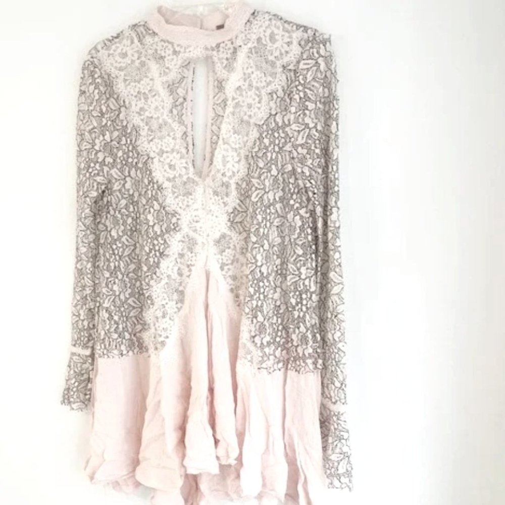 Free People Tell Tale Tunic Cutout Lace Mini Dress